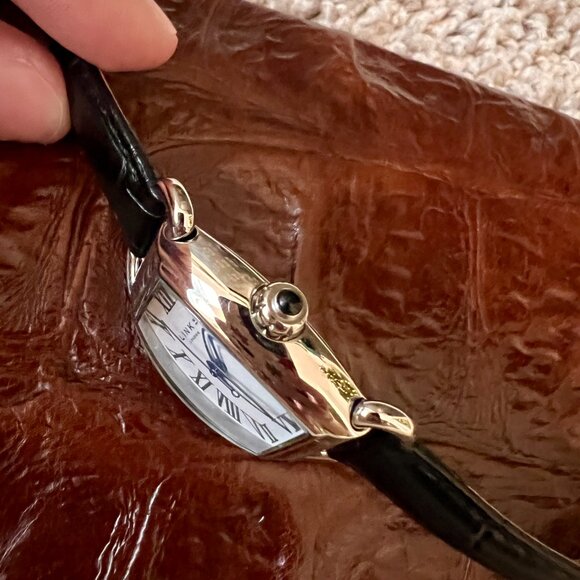 Links of London Quartz Salmon Dial Roman Indexes Watch, Black Croc Leather
